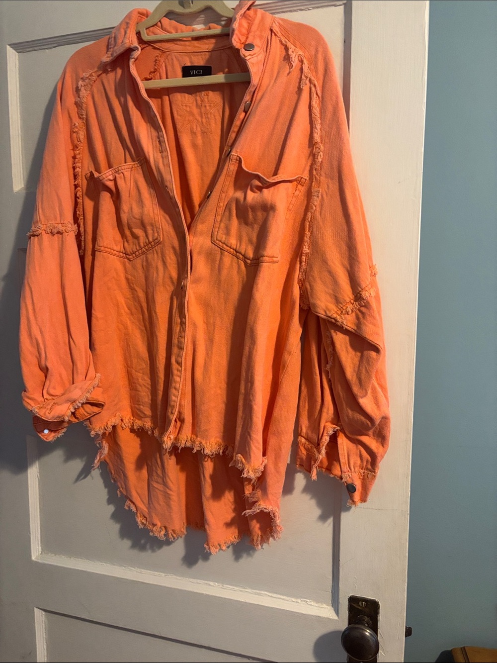Vici Distressed Washed Orange Button-Down Shirt